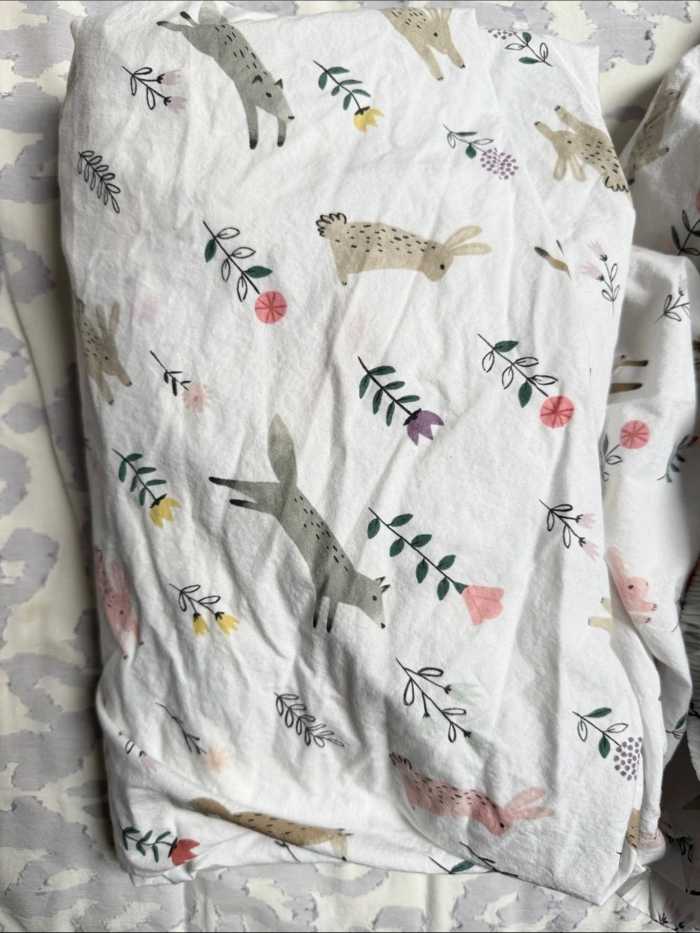 Pottery Barn Kids 2 White Crib Sheet with Soft Green Leaf Print